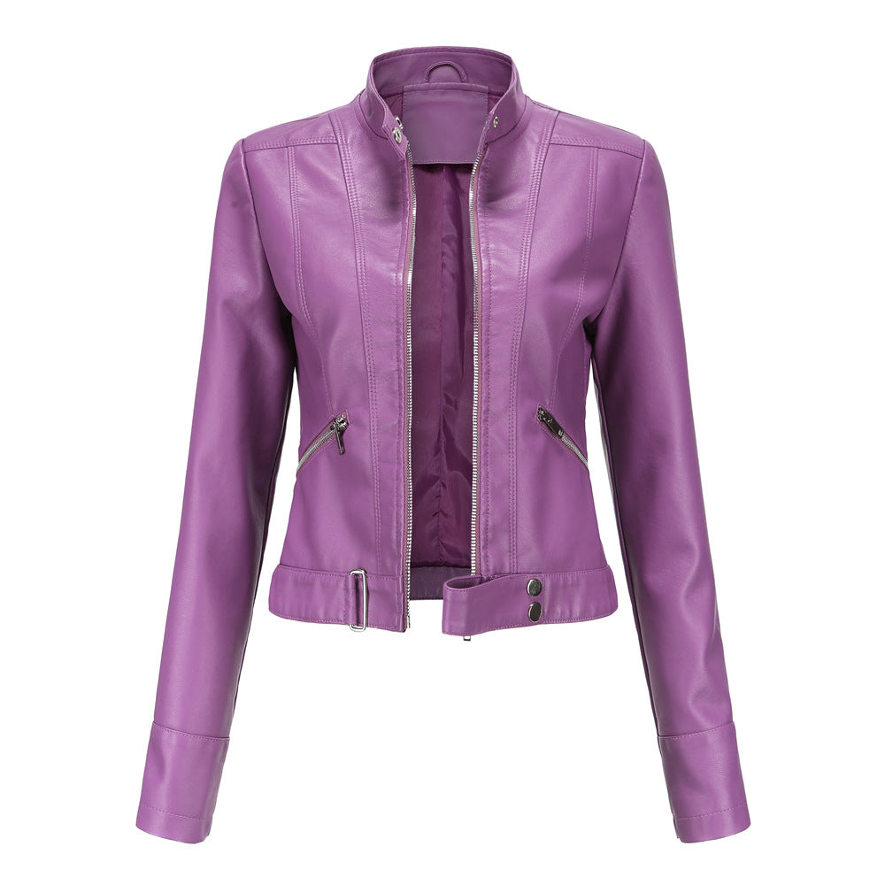 New Women’s Short Leather Jacket – Stand Collar, Spring/Autumn Lady’s Coat