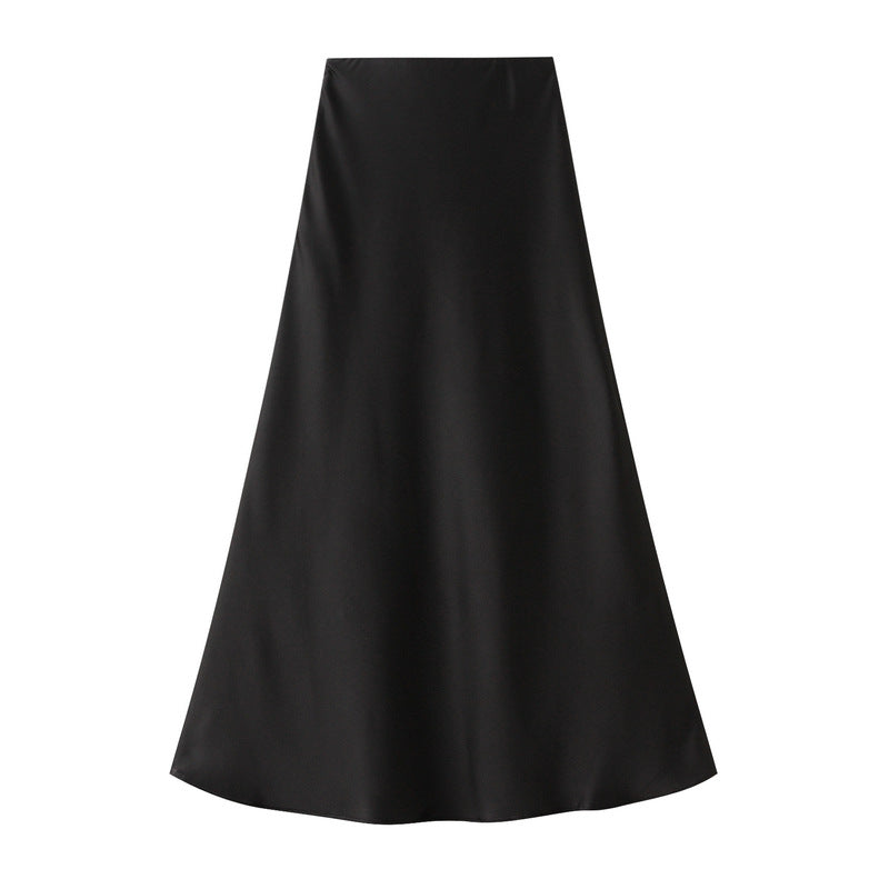 High End Draping Acetate Satin Fishtail Skirt – Women’s Summer Mid Length High Waist Slimming Hip Skirt