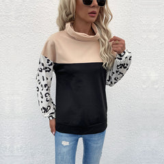 Autumn Winter Casual Top Leopard Print Color Matching Turtleneck Bottoming  Women Sweater