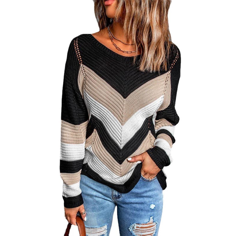 Color Matching Autumn Winter Loose Top Snow Color Matching Knitted Sweater