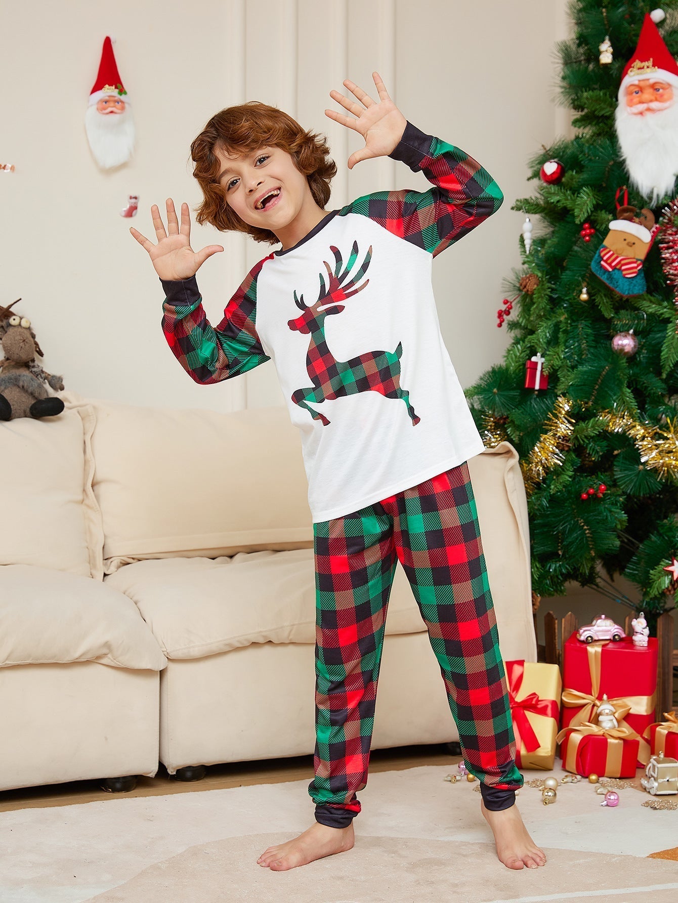 Christmas Checkered Deer Fmalily Matching Pajamas Sets (with Pet's)