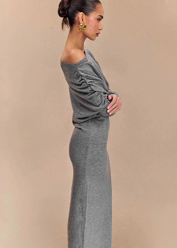 Gray Off-Shoulder Maxi Dress