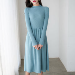 Spring Autumn Half Turtleneck Knitted Dress Women Clothing Waist Controlled Mid Length Sweater Dress Outerwear Bottoming Dress