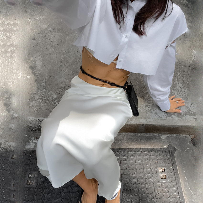 White Long Skirt for Women – Casual Office High Sense Clothing