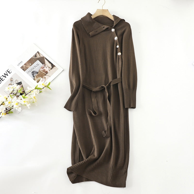 Women’s Autumn Winter Turtleneck Sweater Dress: Elegant Knee-Length Knitted Coat