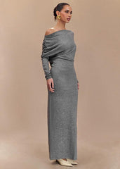 Gray Off-Shoulder Maxi Dress