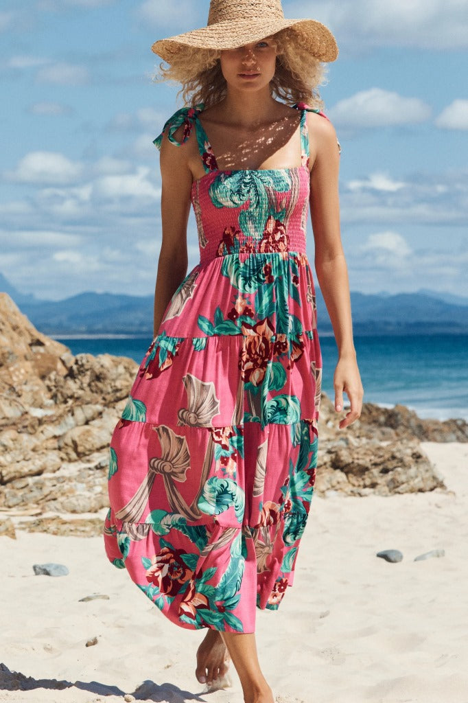 Color Contrast Print Pleated Stretch Slip Dress