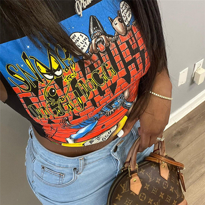 Summer Women Collection Sexy Cartoon Print Short Slim Fit Sleeveless Top