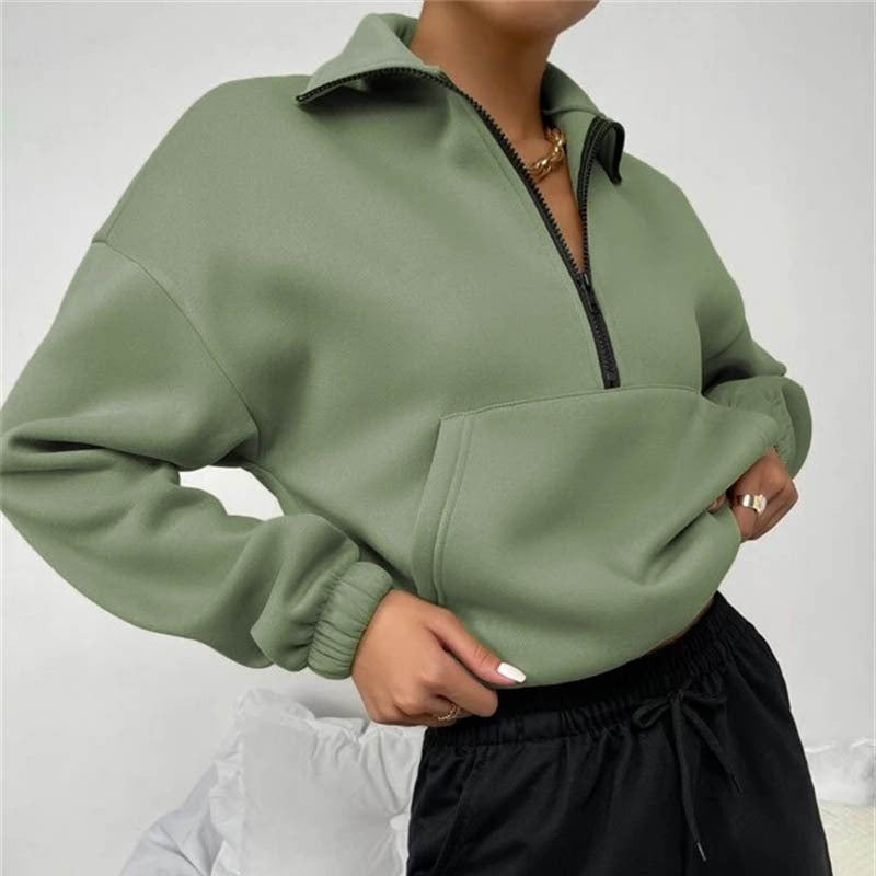 Autumn Women’s Loose Zip Collar Long Sleeve Sweatshirt Tops