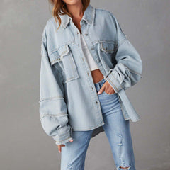 Street Years Autumn Rivet Collared Wash Wool Tassel Denim Jacket