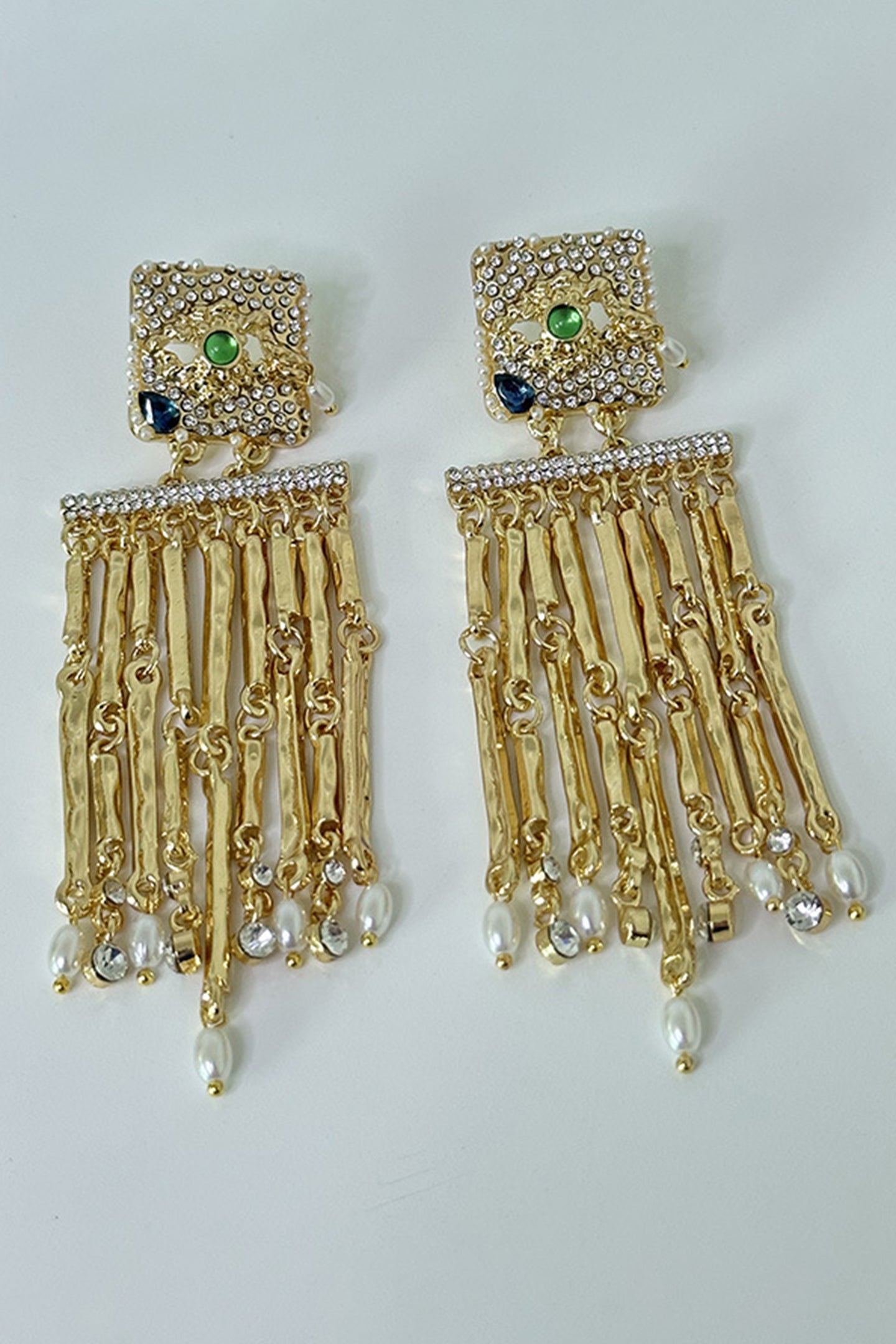 Gem Eyes Tassel Drop Earrings