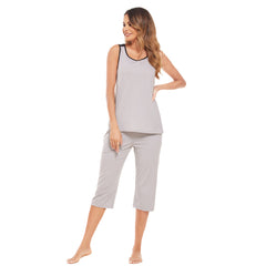 Summer Ladies Homewear Vest Top Cropped Pants Two Piece Contrast Color Pajamas Set for Women – Stylish and Comfortable Sleepwear