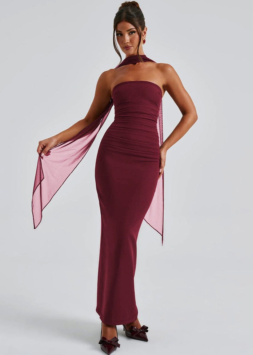 Scarlet Elegance Maxi Dress