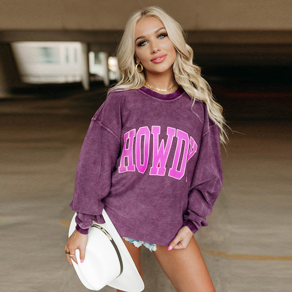 Letter Graphic Printing Casual Sweatshirt Women Solid Color Loose Round Neck Pullover Long Sleeve Top Women