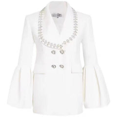 Diamond Beaded Waist Trimming Coat White Chanel Blazer Women