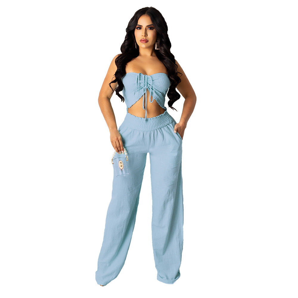 Autumn School Suit Women Clothing Bow Suspenders Tube Top Suit Women Two Piece Suit – Trendy Fall Outfit