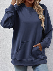 Autumn Winter Casual Sweatshirt Women Loose Round Neck Pocket Women Top