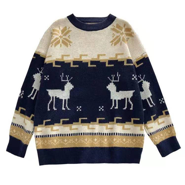 Christmas Deer Sweater Women Pullover Autumn Winter Korean Loose Comfortable Long Sleeve All-Matching Sweater Top