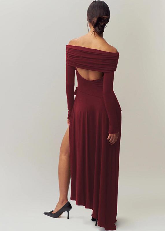 Ruby Elegance Off-Shoulder Gown