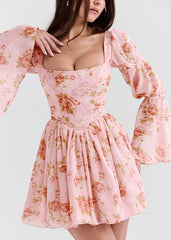 Rosalie Floral Bell-Sleeve Mini Dress