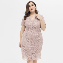 Plus Size Sexy V neck Lace Dress Women Clothing Cocktail Evening Dress