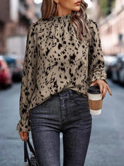 Autumn Winter Elegant Polyester Pullover Long Sleeve Half Turtleneck Loose Women Shirt