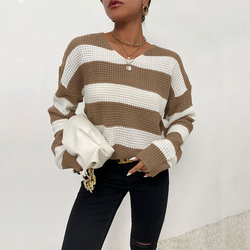 Autumn Winter Striped Sweater: Thin Long Sleeve Casual Top for Women