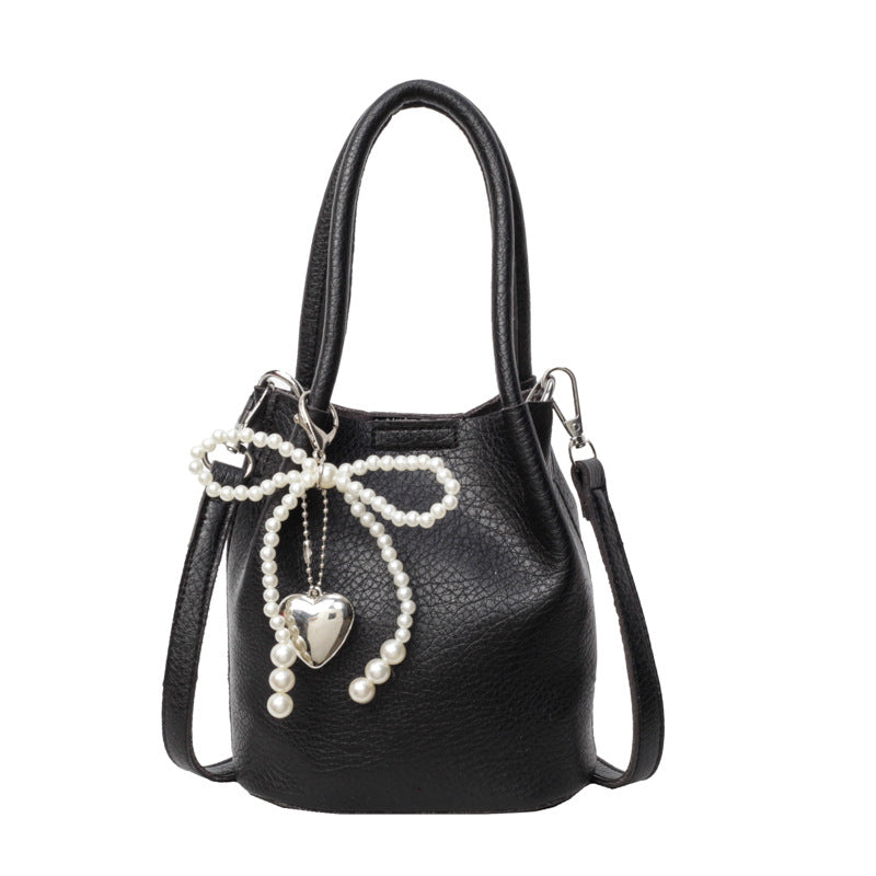 Elegant-Pearl-Accent Bucket Bag