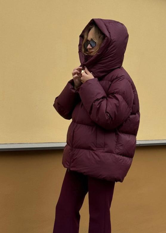 Hooded Burgundy Puffer Jacket - Luxe Winter Comfort