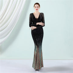 Gradient Sequin Long Sleeve Evening Dress – Spring Summer Toast Dress