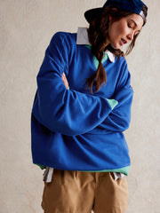 Color Contrast Crew-Neck Dropped Shoulder Long-Sleeved Sweatshirt