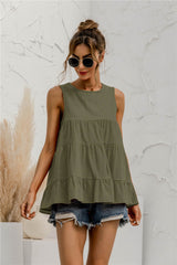 Spring Summer round Neck Sleeveless Multi-Section Stitching Loose Big Hem Vest Top