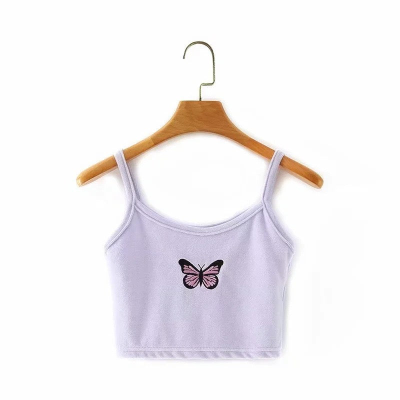 Summer New Butterfly Embroidered Velvet Short Top