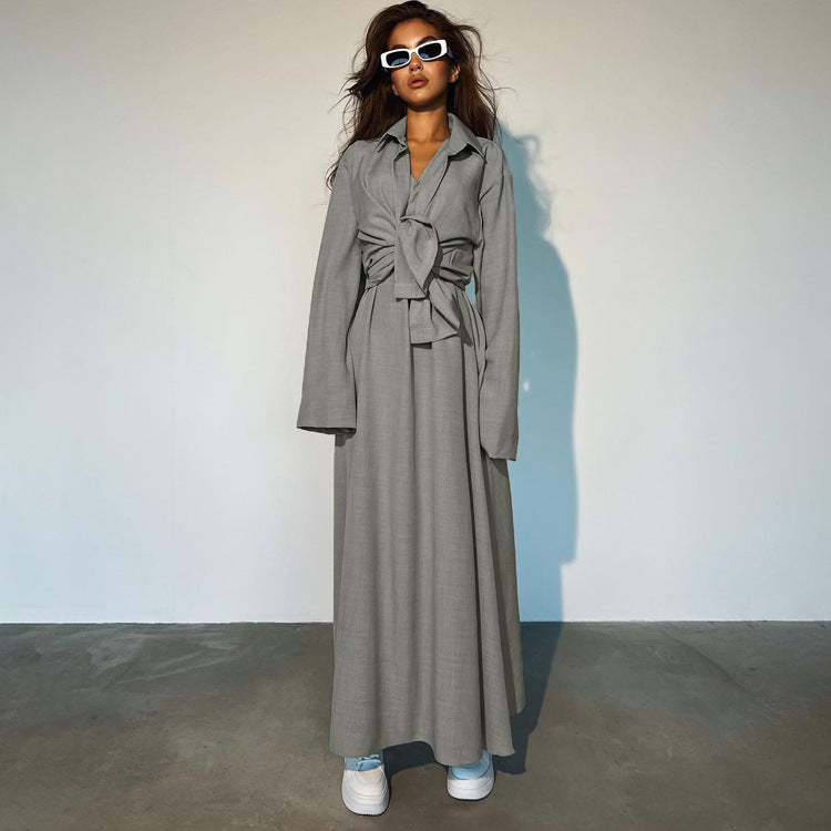 Women’s Loose Fitting Long Sleeves Shirt Vest Maxi Dress Two Piece Set