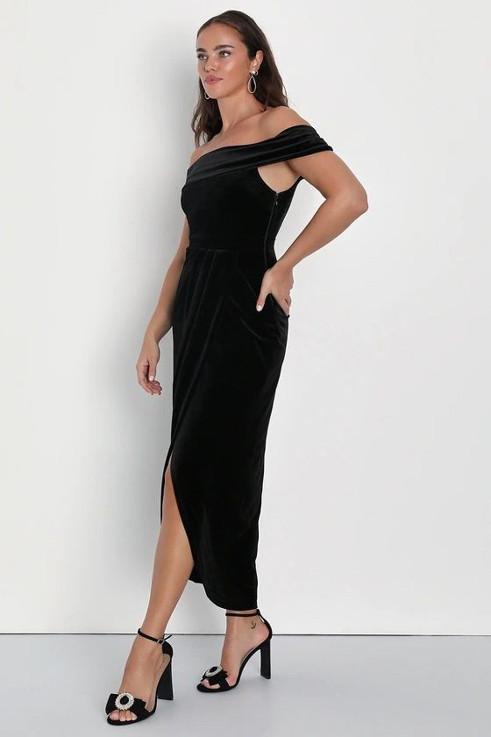 Velvet Dress Elegant off Shoulder Split Dress