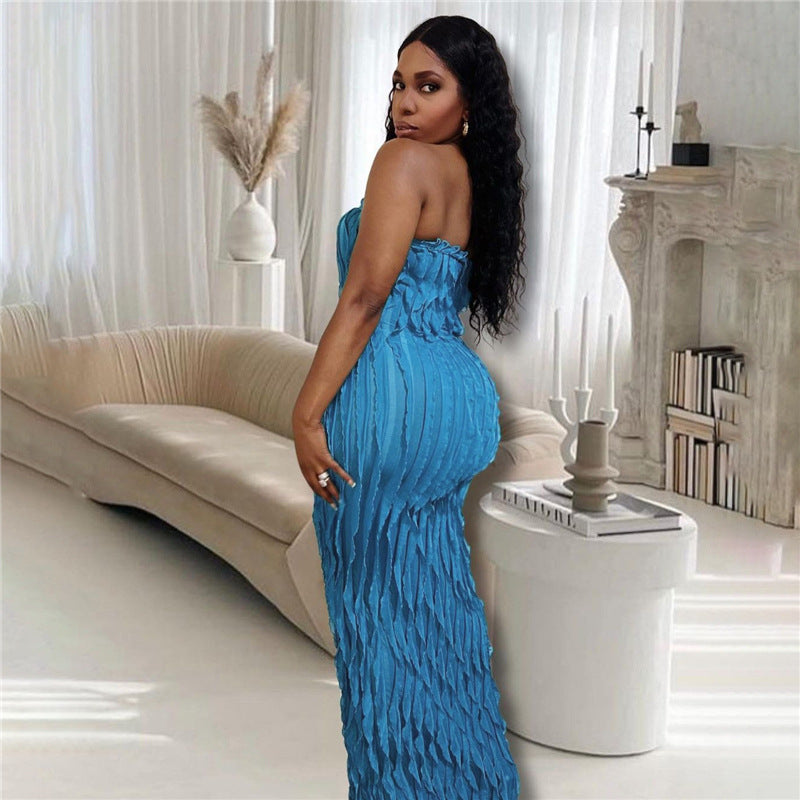 Summer Women  Collection Sexy Tube Top Backless Solid Color Elegant Slim Slimming Dress