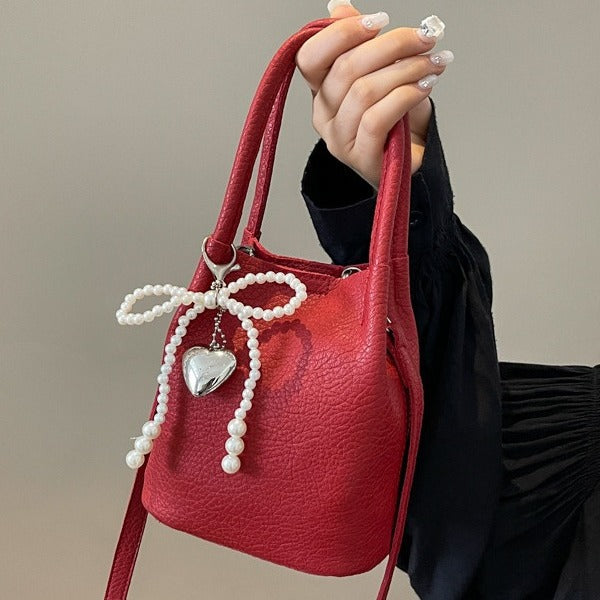 Elegant-Pearl-Accent Bucket Bag