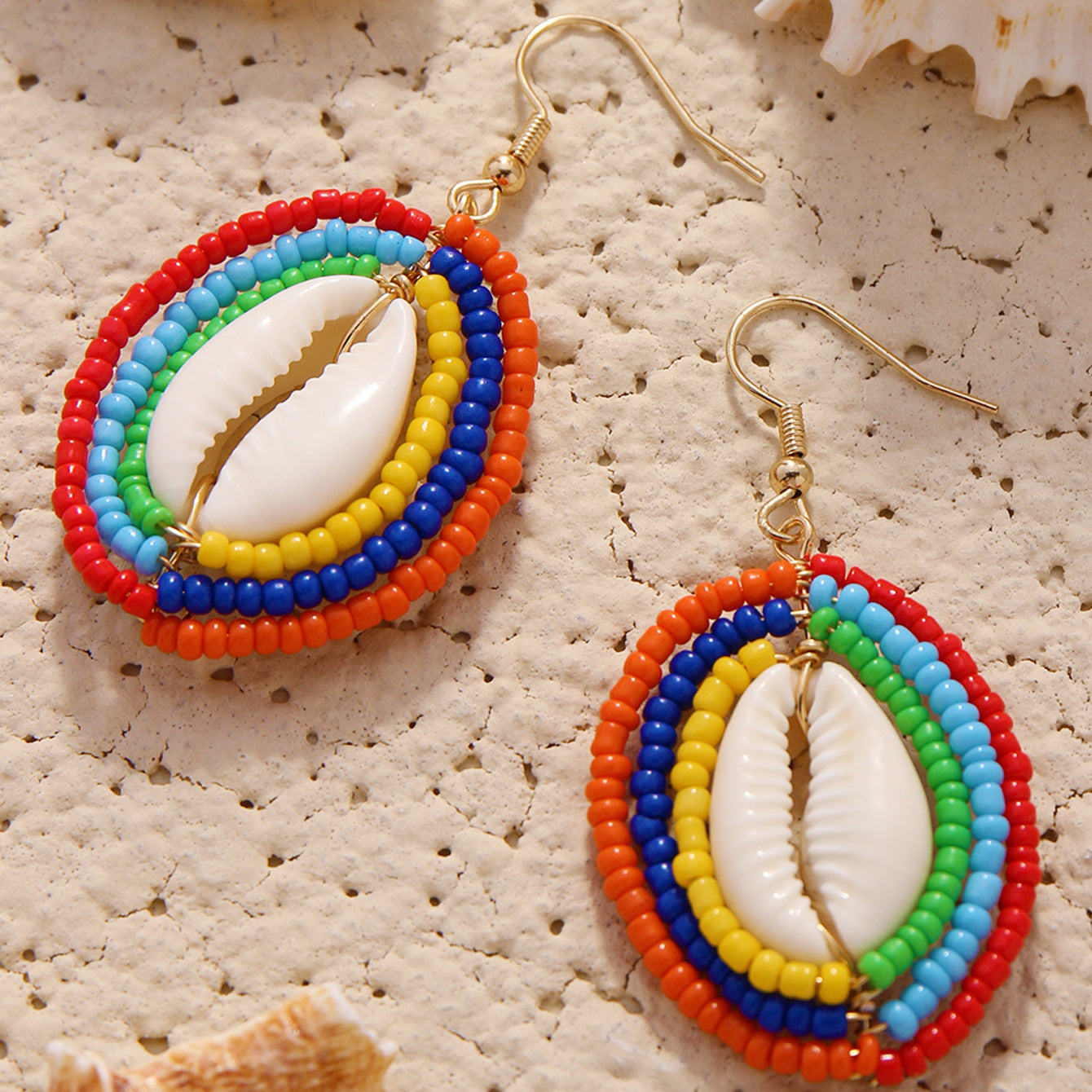 Boho Style Shell Beaded Braided Earrings