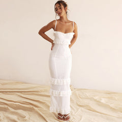 Women’s White Crocheted Cami Dress – Slim Fit French Style Dress