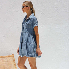 Summer Short Sleeve Collared Casual Denim Dress – Women’s Fashion Trend 2021