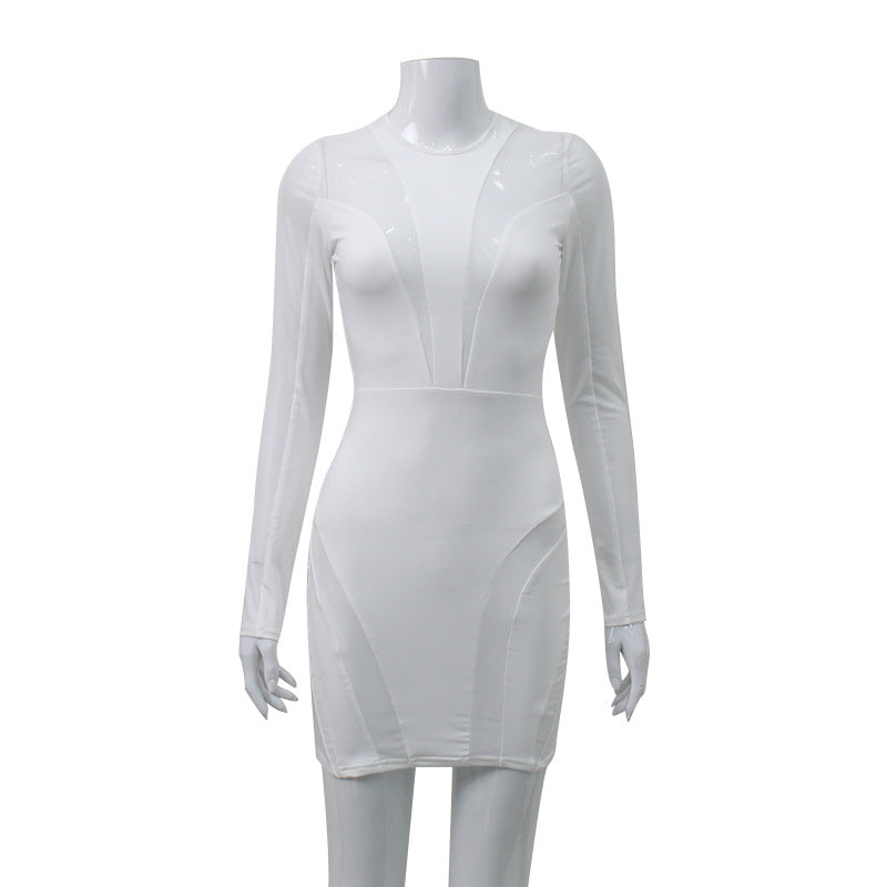 Women Clothing Sexy Mesh Stitching Long Sleeve Tight Technology Era Sense Sheath Dress