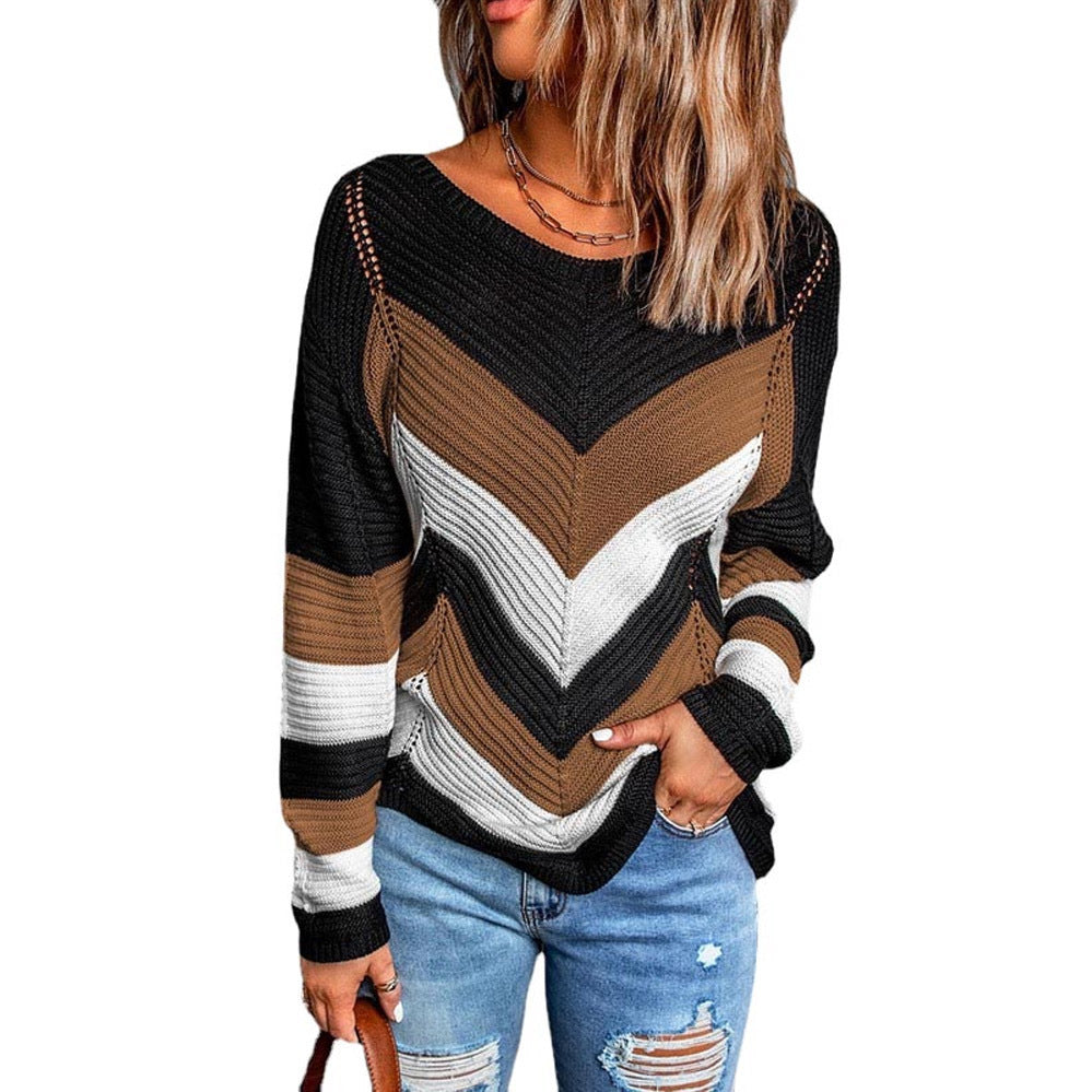 Color Matching Autumn Winter Loose Top Snow Color Matching Knitted Sweater