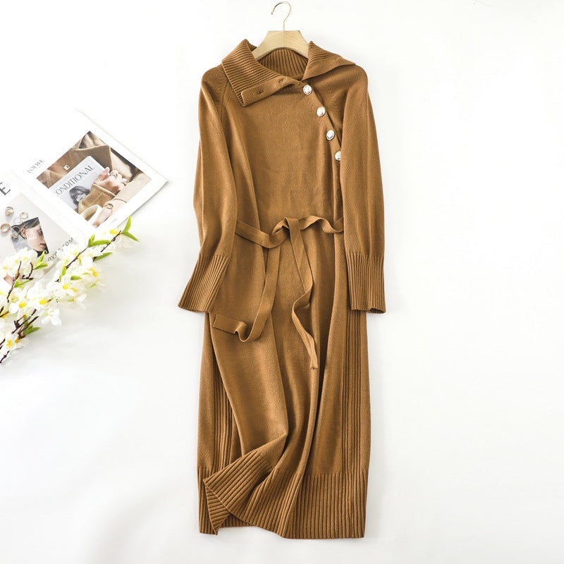 Women’s Autumn Winter Turtleneck Sweater Dress: Elegant Knee-Length Knitted Coat