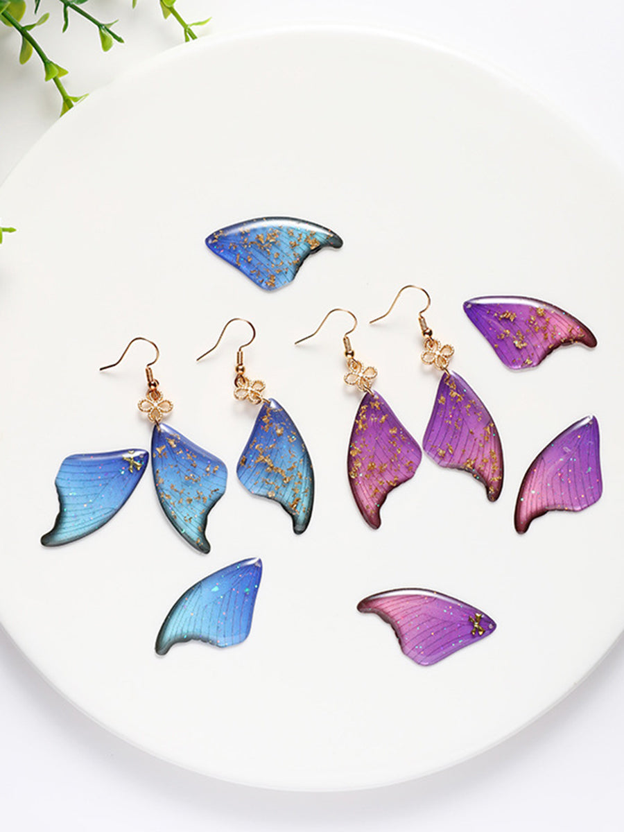 Colorful Butterfly Wings Gold Foil Epoxy Earrings