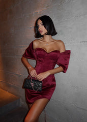 Crimson Elegance Satin Mini Dress