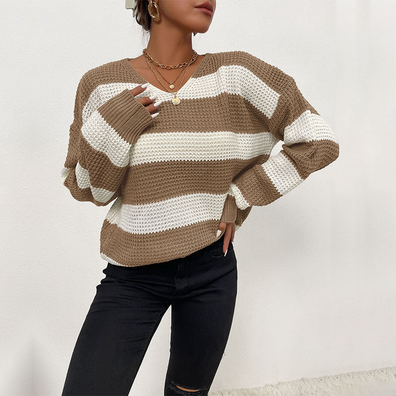 Autumn Winter Striped Sweater: Thin Long Sleeve Casual Top for Women