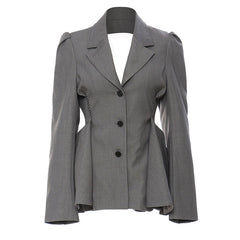 Autumn Women’s Backless Lotus Leaf Hem Waist Slimming Coat Blazer