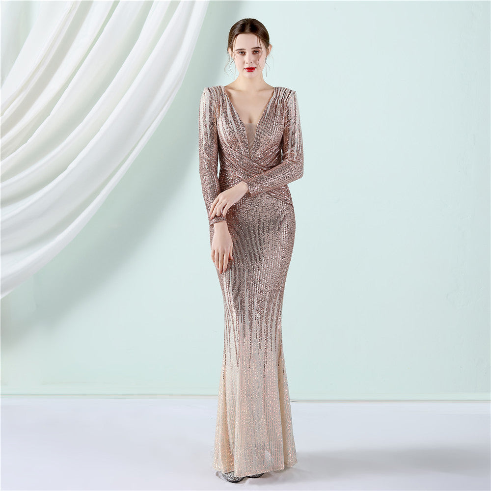 Gradient Sequin Long Sleeve Evening Dress – Spring Summer Toast Dress