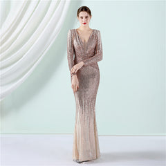 Gradient Sequin Long Sleeve Evening Dress – Spring Summer Toast Dress