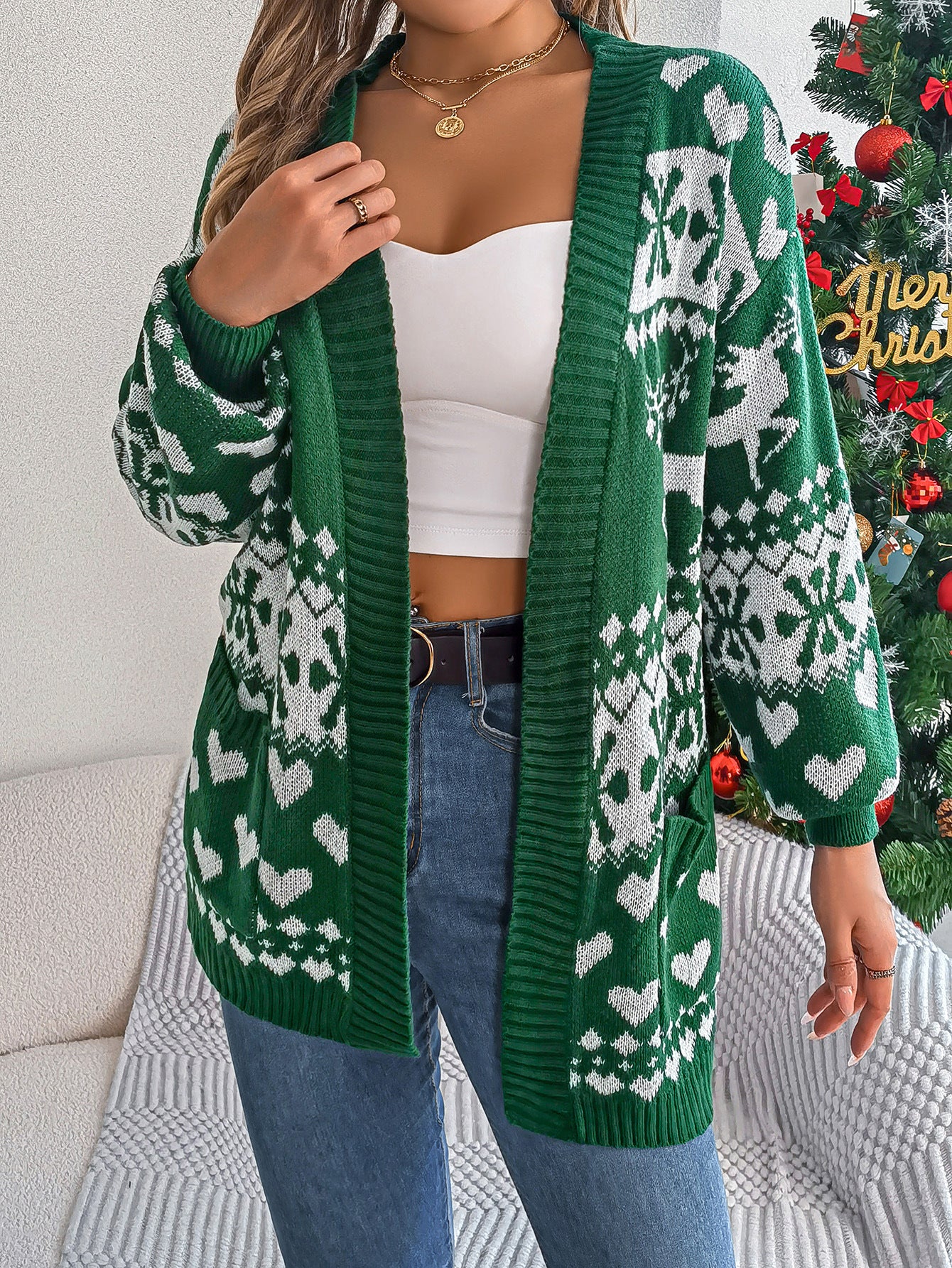 Snowflake Heart elk Pattern Knit Cardigan